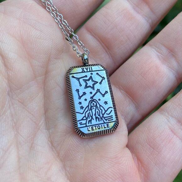Star Silver Tarot Card Tarnish-Free Stainless Steel Necklace - Picture 5 of 8
